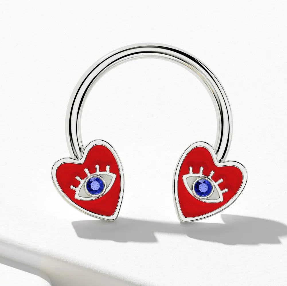 16G Red Heart Septum Ring Evil Eye Horseshoe Ring