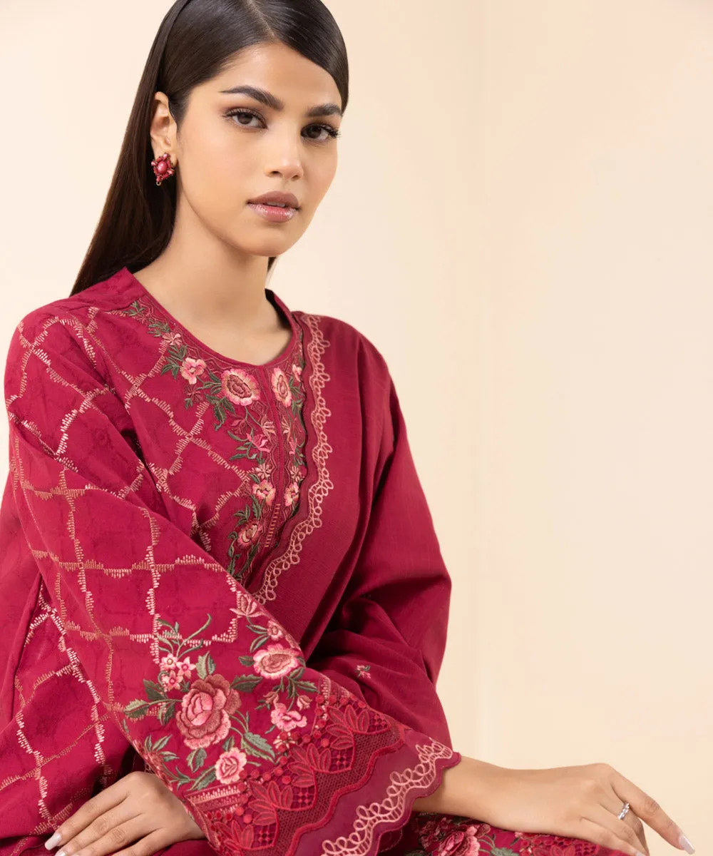 3 Piece - Embroidered Cotton Jacquard Suit