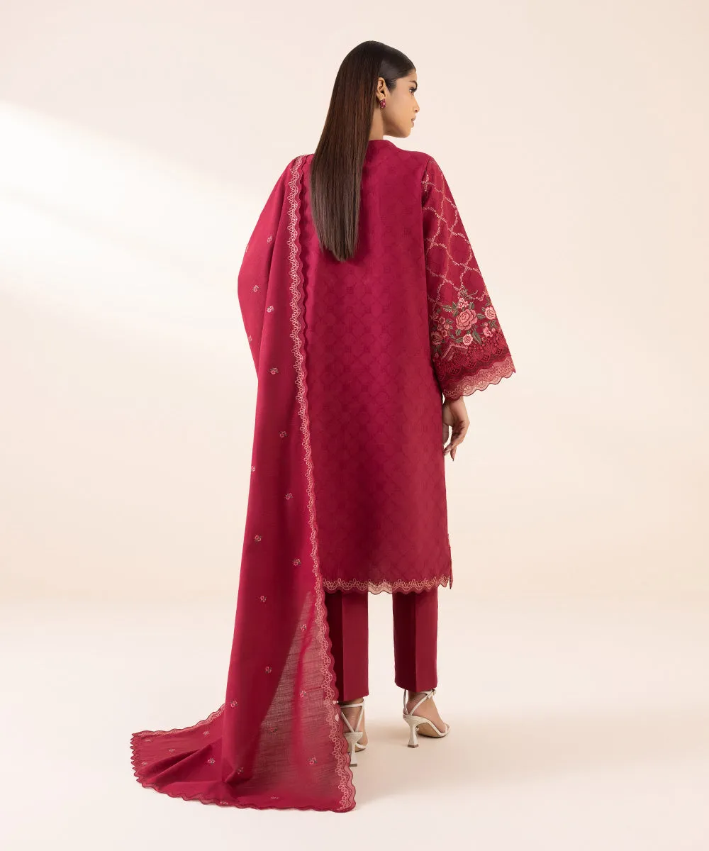 3 Piece - Embroidered Cotton Jacquard Suit