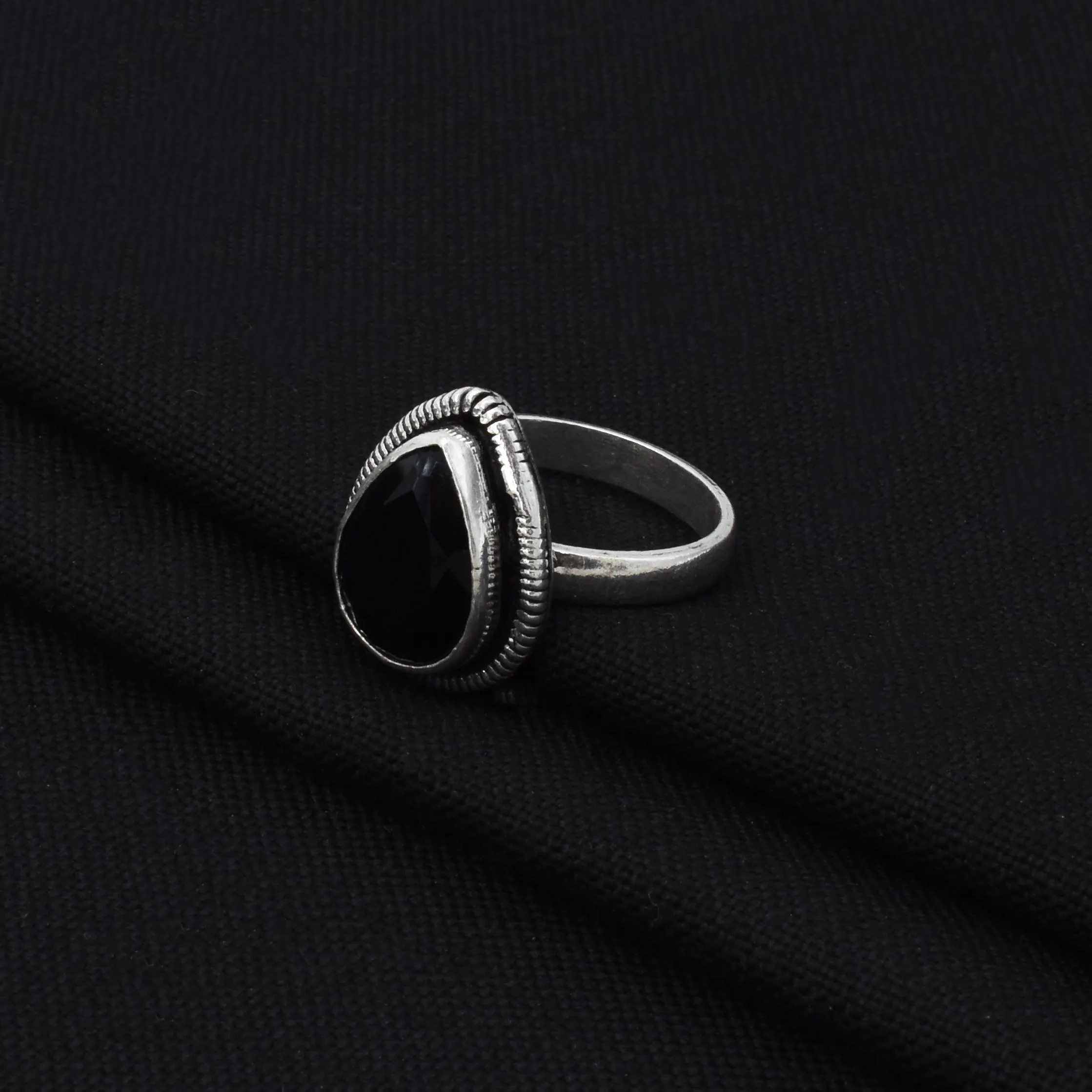 925 Silver Black Drop Ring for Girls