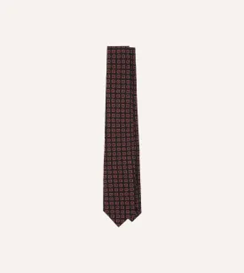 Black Red, and Green Diamond Print Check Self-Tipped Wool Tie