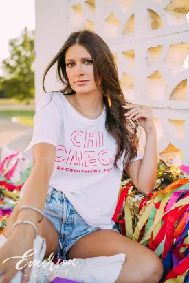 Chi Omega Recruitment Simple White Tee