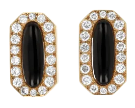 David Webb Black Enamel and Diamond Earrings