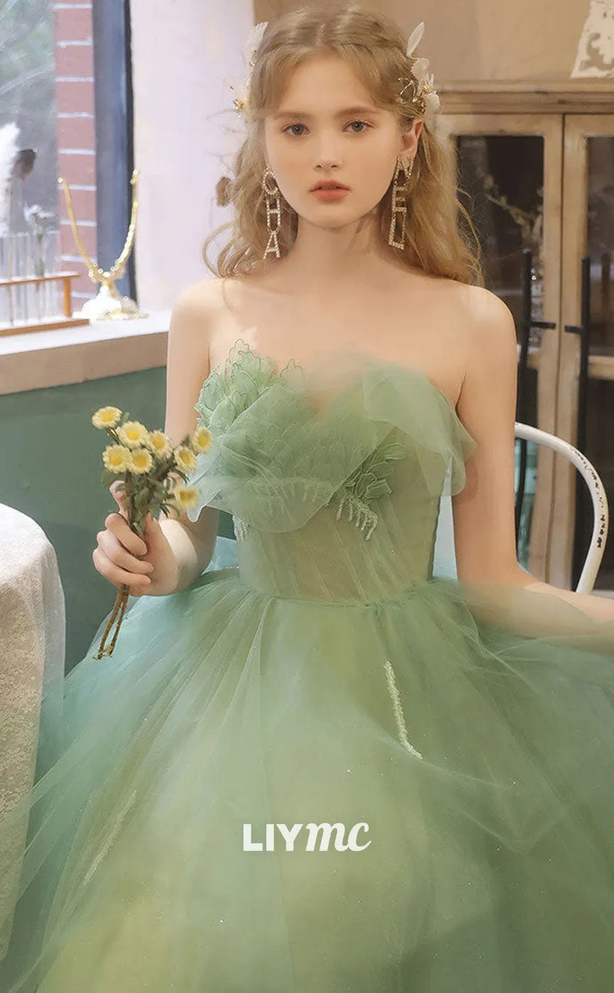 LP1889 - Green Sweetheart Neck Tea Length Tulle Prom Dresses, Short Green Sweet 16