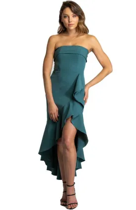 Women's Teal Strapless Dress With Waterfall Hemline