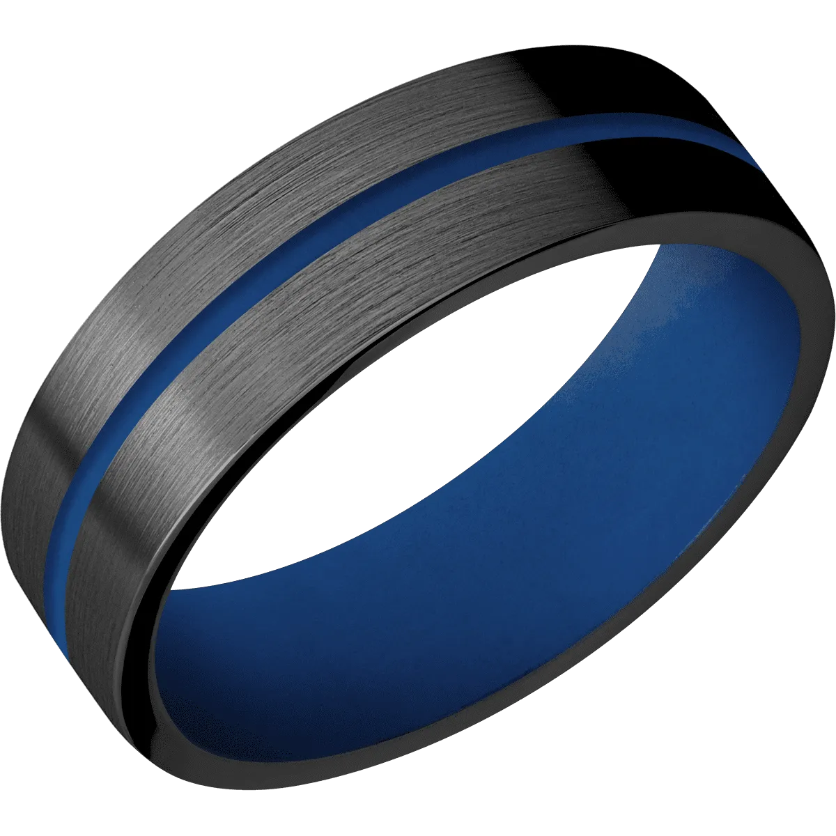 Zirconium with Satin Finish and Royal Blue Inlay and Royal Blue